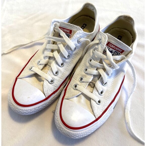 Converse SIZE 7 Women’s Low Top White Canvas Sneakers Lace Up - Picture 2 of 10